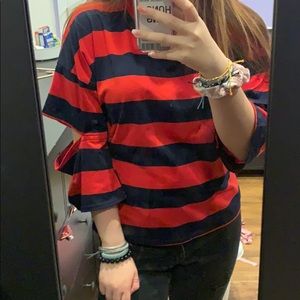 Red and Navy Blue Striped Top